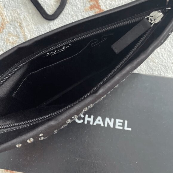 Chanel Satin Party Cocktail Small purse bag camellia Crystals rhinestones - Picture 8 of 9